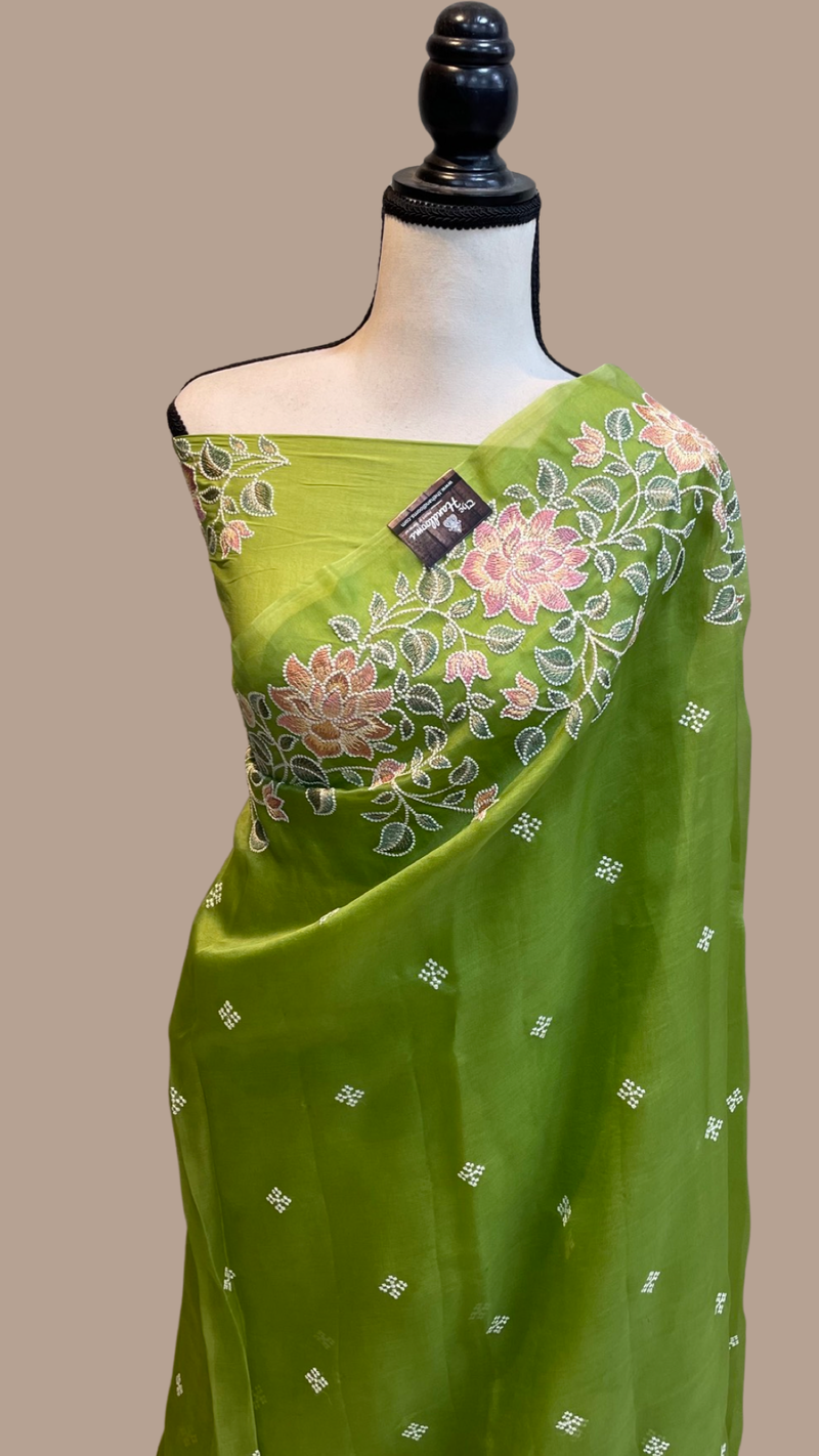 Pure organza Chikankari Handloom Banarasi Saree - The Handlooms
