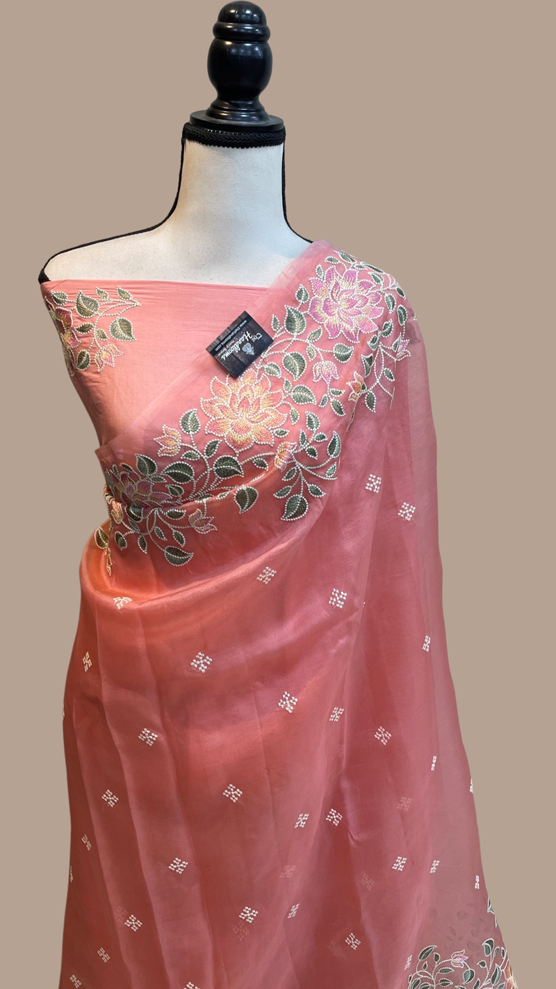 Pure organza Chikankari Handloom Banarasi Saree - The Handlooms