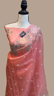 Pure organza Chikankari Handloom Banarasi Saree - The Handlooms