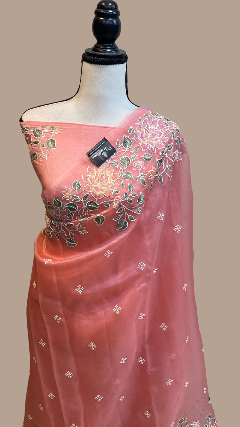 Pure organza Chikankari Handloom Banarasi Saree - The Handlooms