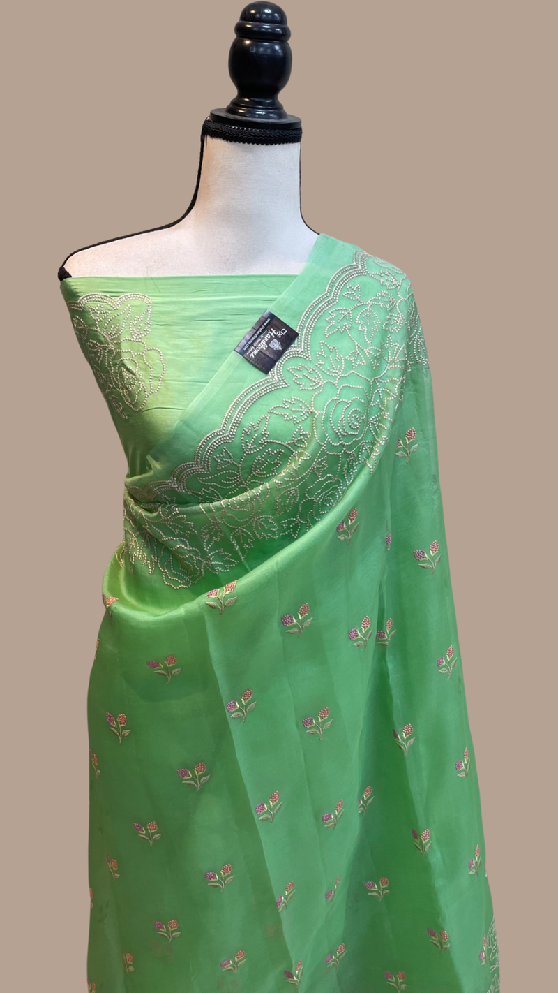 Pure organza Chikankari Handloom Banarasi Saree - The Handlooms
