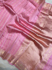 Pure Katan Silk Banarasi Handloom Saree - All over Kadua stripe - The Handlooms