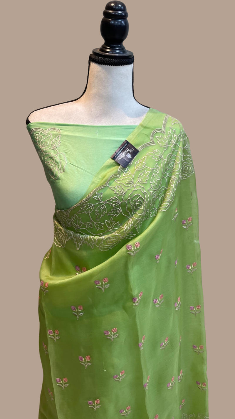 Pure organza Chikankari Handloom Banarasi Saree - The Handlooms