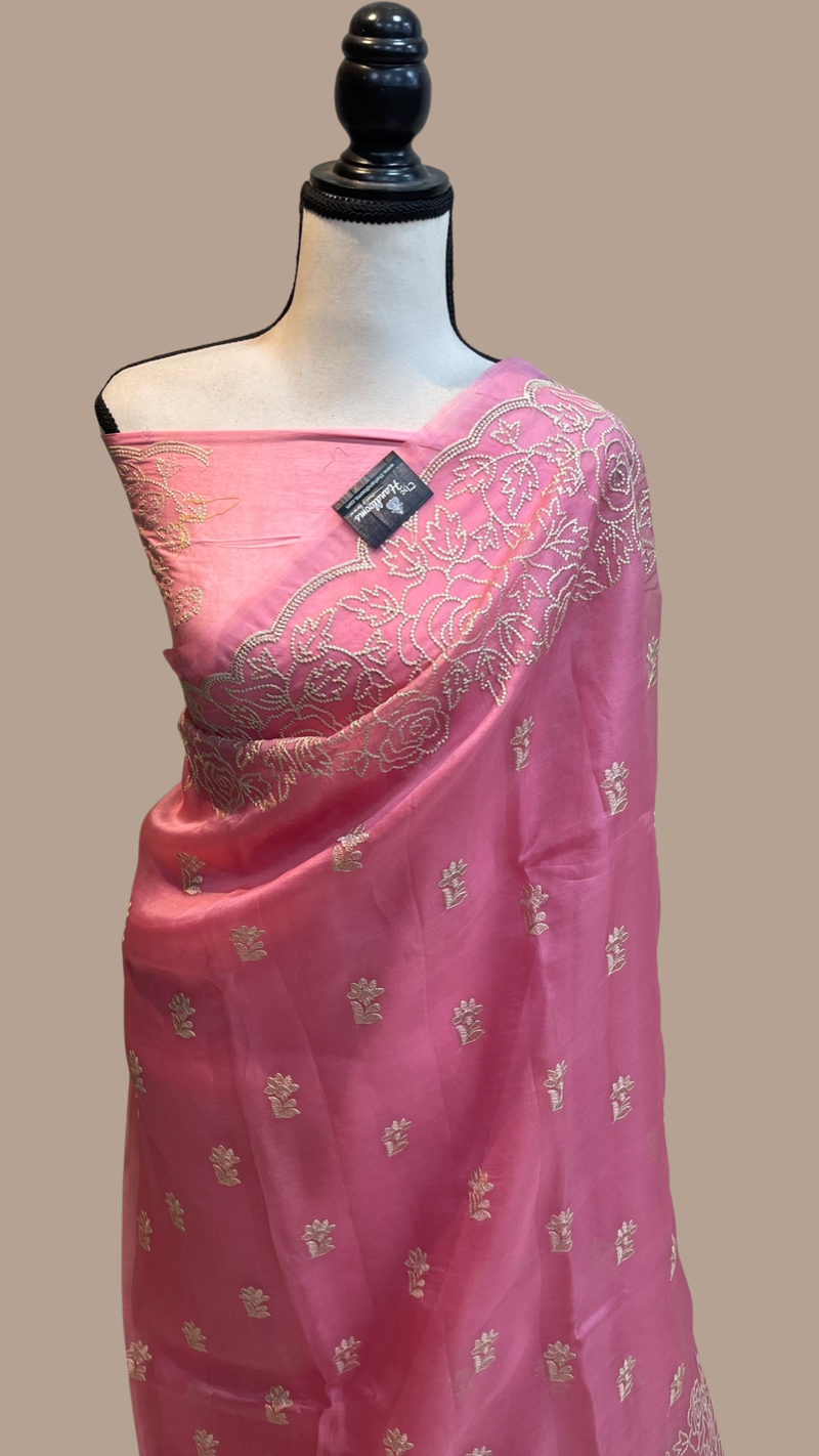 Pure organza Chikankari Handloom Banarasi Saree - The Handlooms