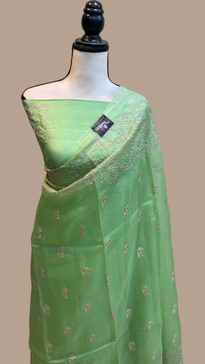 Pure organza Chikankari Handloom Banarasi Saree - The Handlooms