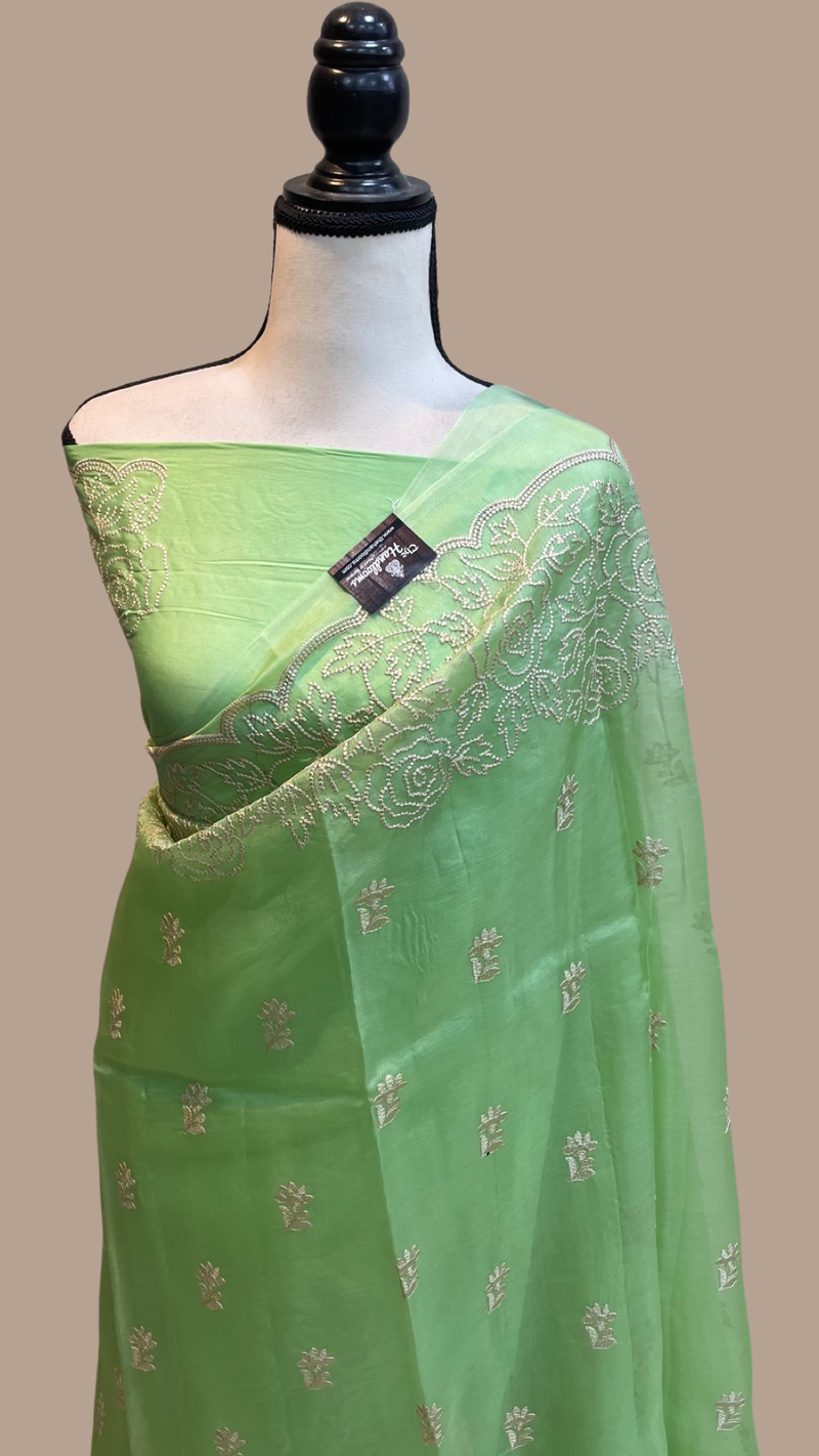 Pure organza Chikankari Handloom Banarasi Saree - The Handlooms