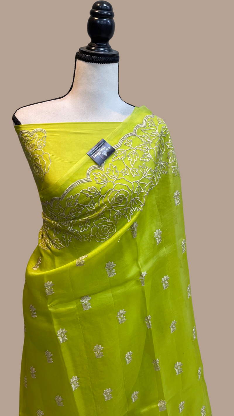 Pure organza Chikankari Handloom Banarasi Saree - The Handlooms