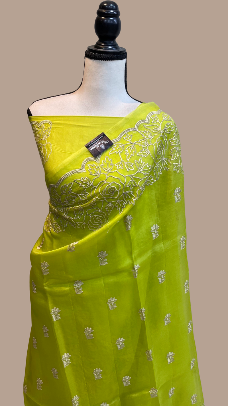 Pure organza Chikankari Handloom Banarasi Saree - The Handlooms