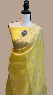 Pure organza Chikankari Handloom Banarasi Saree - The Handlooms