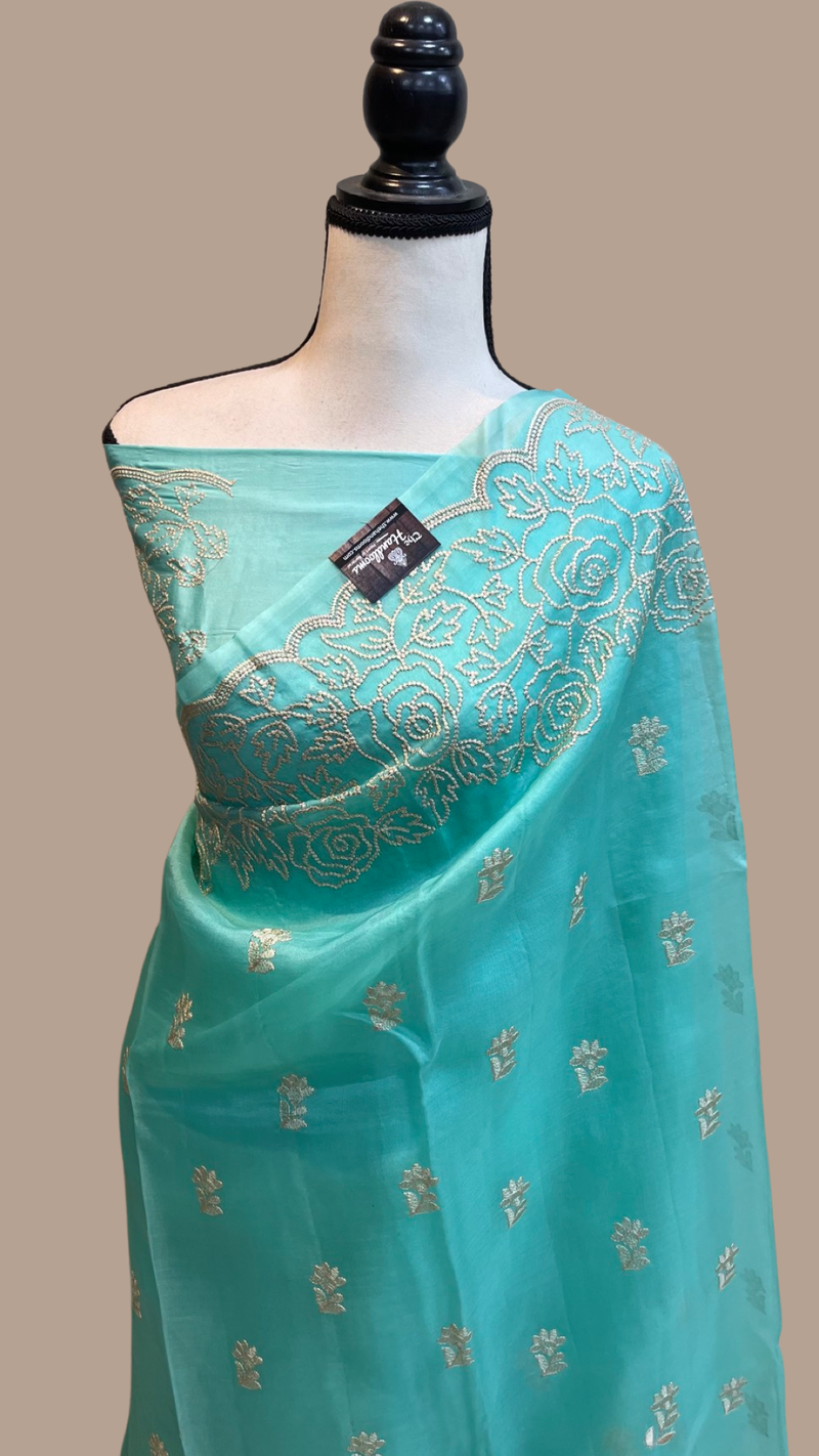 Pure organza Chikankari Handloom Banarasi Saree - The Handlooms