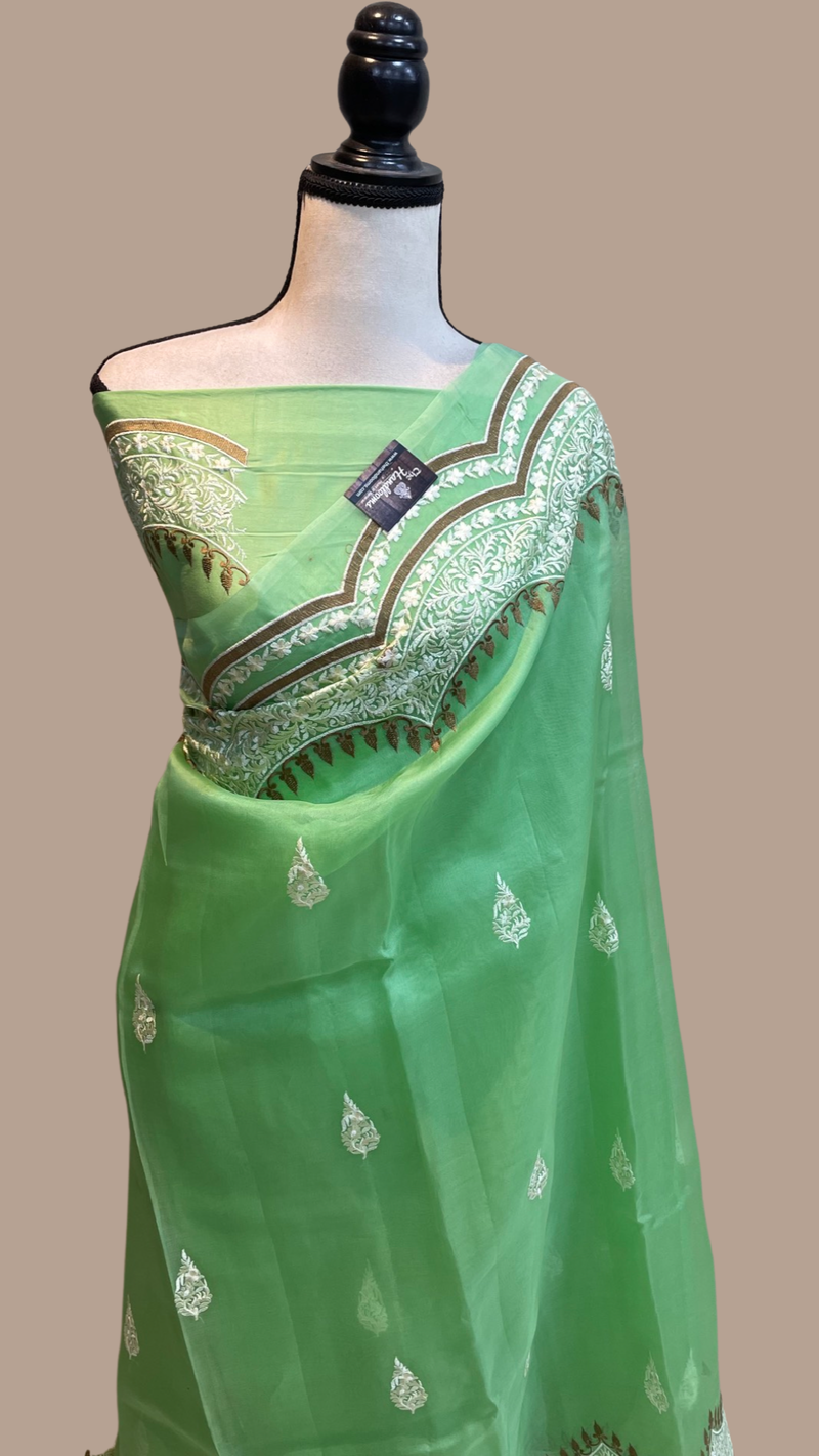 Pure organza Chikankari Handloom Banarasi Saree - The Handlooms