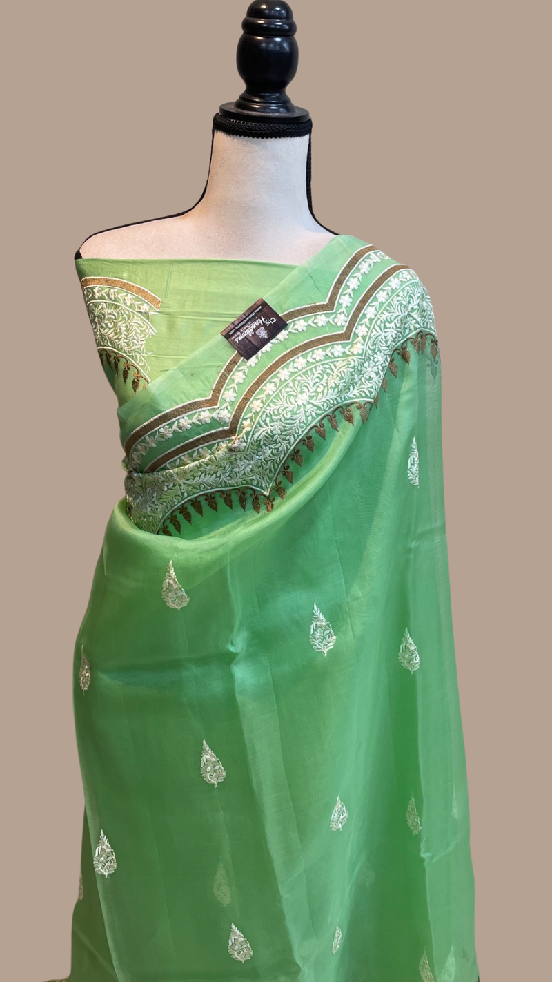 Pure organza Chikankari Handloom Banarasi Saree - The Handlooms