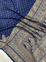 Pure Khaddi Crepe Georgette Banarasi Saree -  Antique zari - The Handlooms
