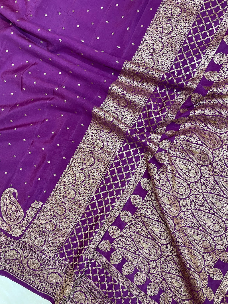 Pure Khaddi Crepe Georgette Banarasi Saree -  Antique zari - The Handlooms