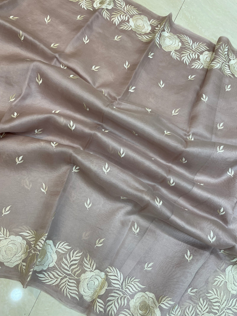 Pure organza Chikankari Handloom Banarasi Saree - The Handlooms
