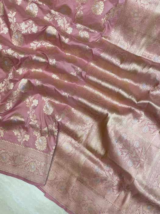 Pure Katan Silk Banarasi Handloom Saree - All over Sona Roopa Jaal Work - The Handlooms
