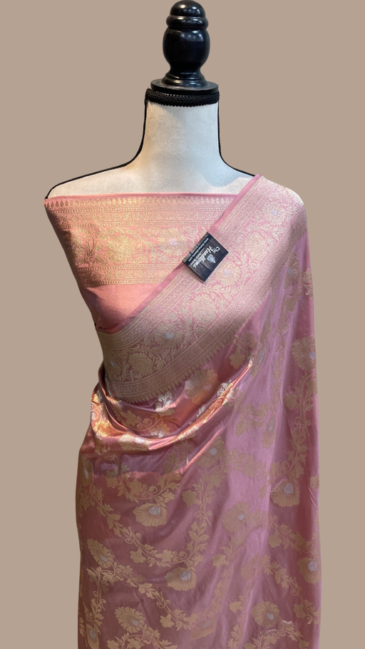 Pure Katan Silk Banarasi Handloom Saree - All over Sona Roopa Jaal Work - The Handlooms