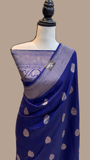 Pure Chiniya Silk Handloom Banarasi Saree - All over kadua motifs - The Handlooms