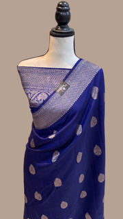 Pure Chiniya Silk Handloom Banarasi Saree - All over kadua motifs - The Handlooms