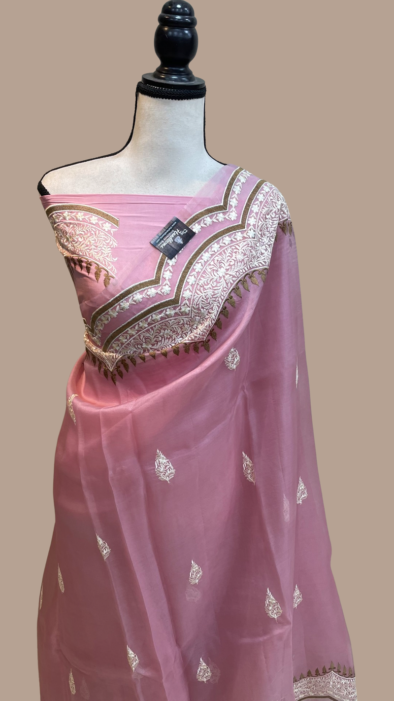 Pure organza Chikankari Handloom Banarasi Saree - The Handlooms