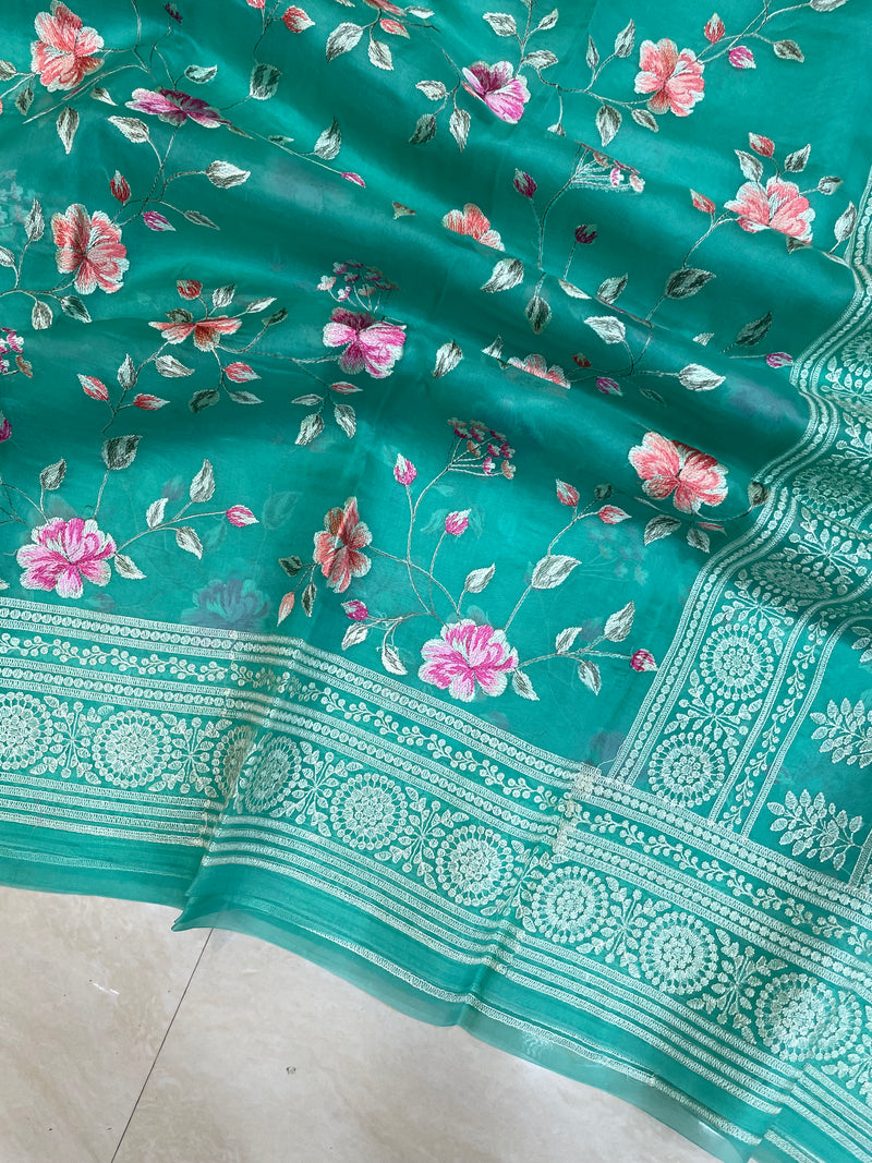 Pure Organza Chikankari Handloom Banarasi Saree - The Handlooms