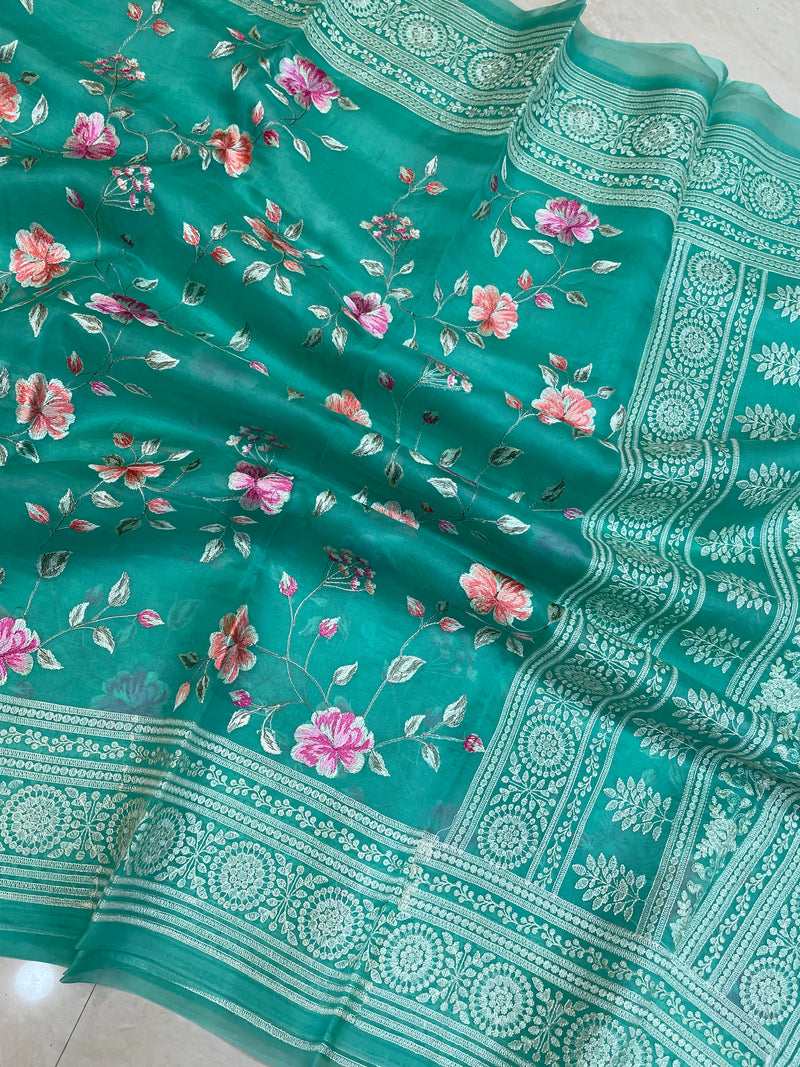 Pure Organza Chikankari Handloom Banarasi Saree - The Handlooms