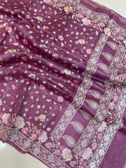 Pure Organza Chikankari Handloom Banarasi Saree - The Handlooms