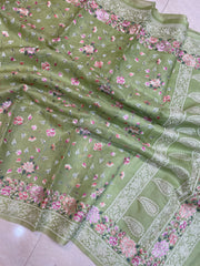 Pure Organza Chikankari Handloom Banarasi Saree - The Handlooms
