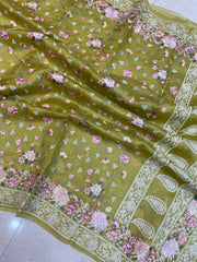 Pure Organza Chikankari Handloom Banarasi Saree - The Handlooms