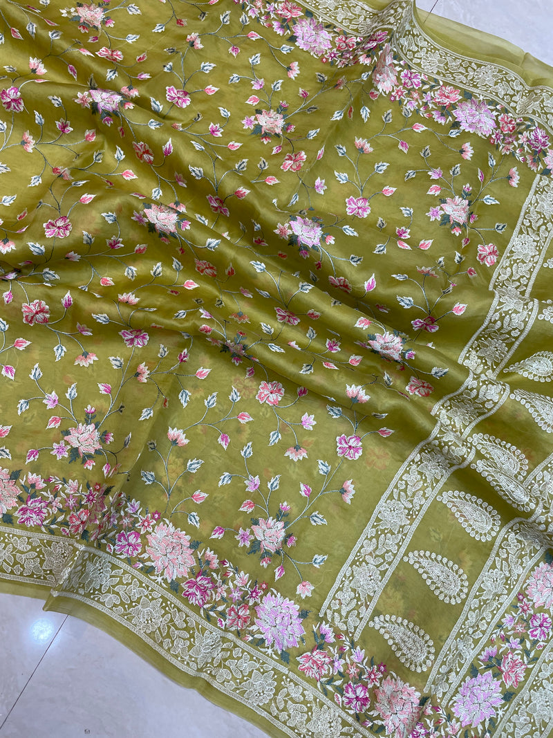 Pure Organza Chikankari Handloom Banarasi Saree - The Handlooms