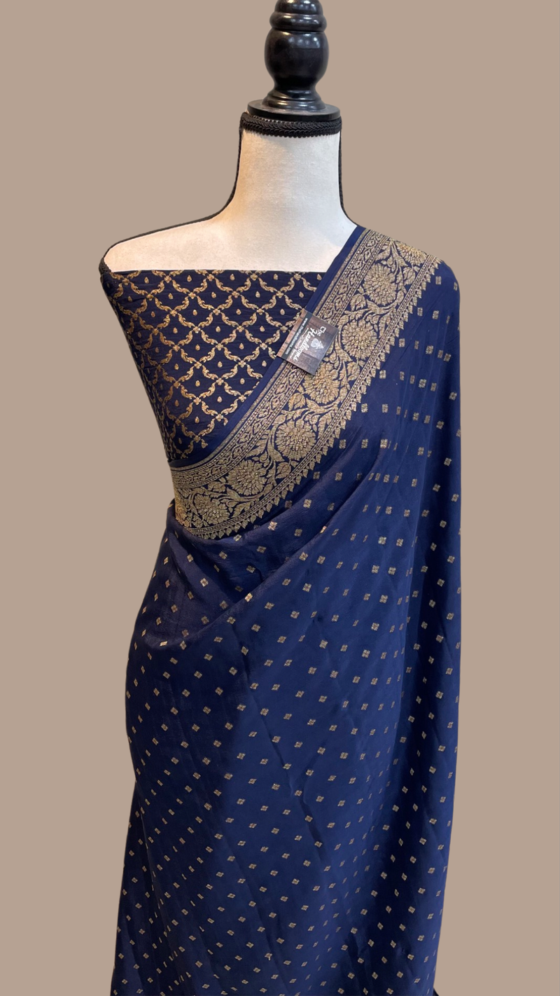 Pure Khaddi Crepe Georgette Banarasi Saree -  Antique zari - The Handlooms