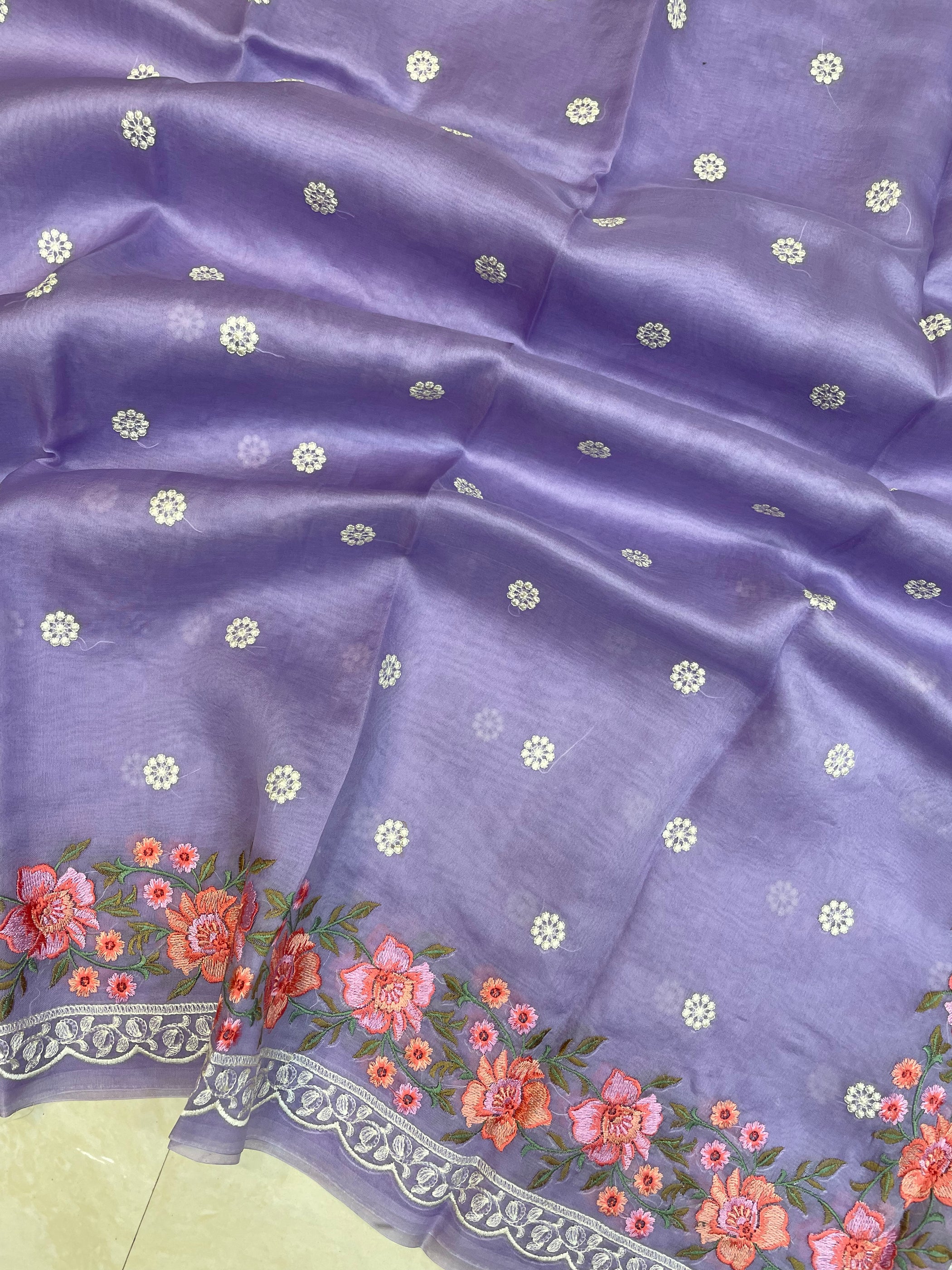 Pure Organza Digital Print with Chikankari Handloom Banarasi Saree