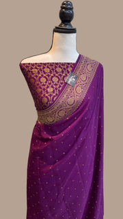 Pure Khaddi Crepe Georgette Banarasi Saree -  Antique zari - The Handlooms