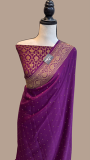 Pure Khaddi Crepe Georgette Banarasi Saree -  Antique zari - The Handlooms