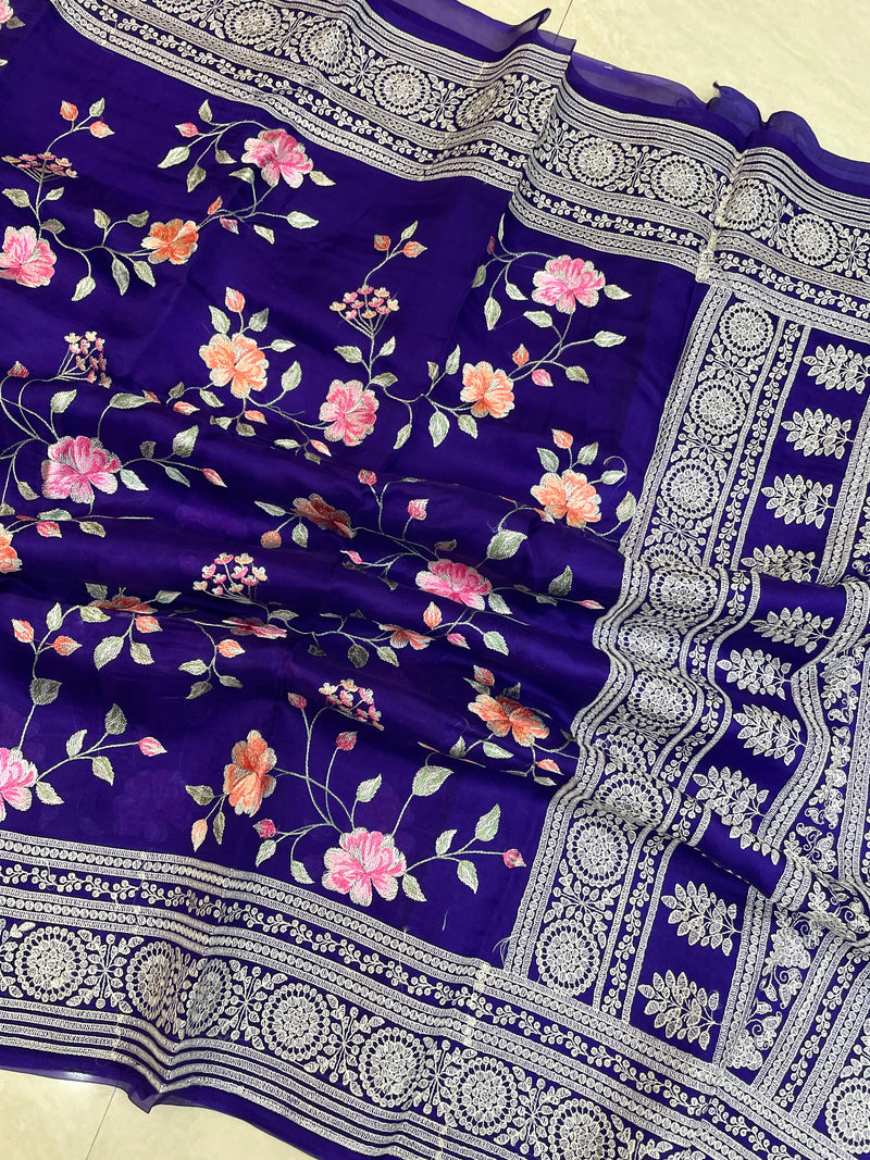 Pure Organza Chikankari Handloom Banarasi Saree - The Handlooms