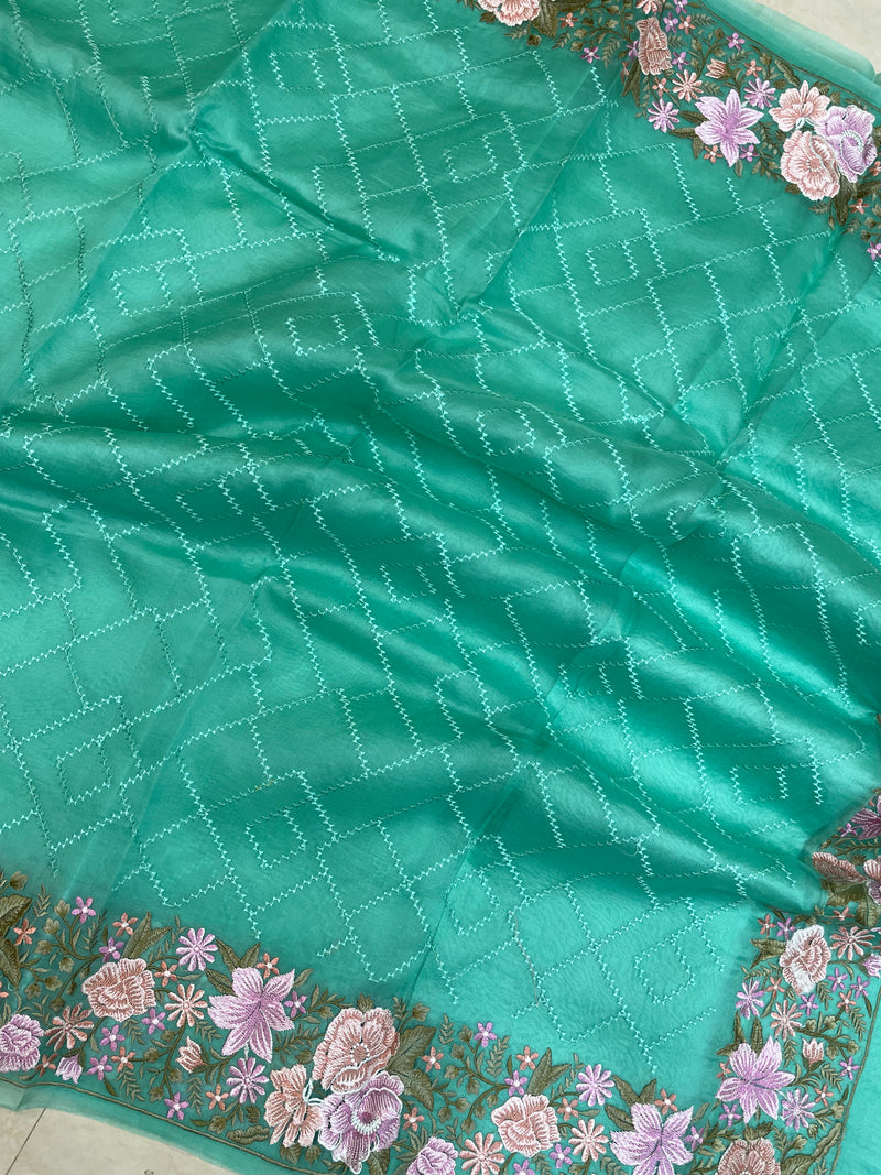 Pure Organza Chikankari Handloom Banarasi Saree - The Handlooms