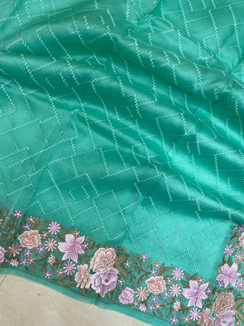 Pure Organza Chikankari Handloom Banarasi Saree - The Handlooms