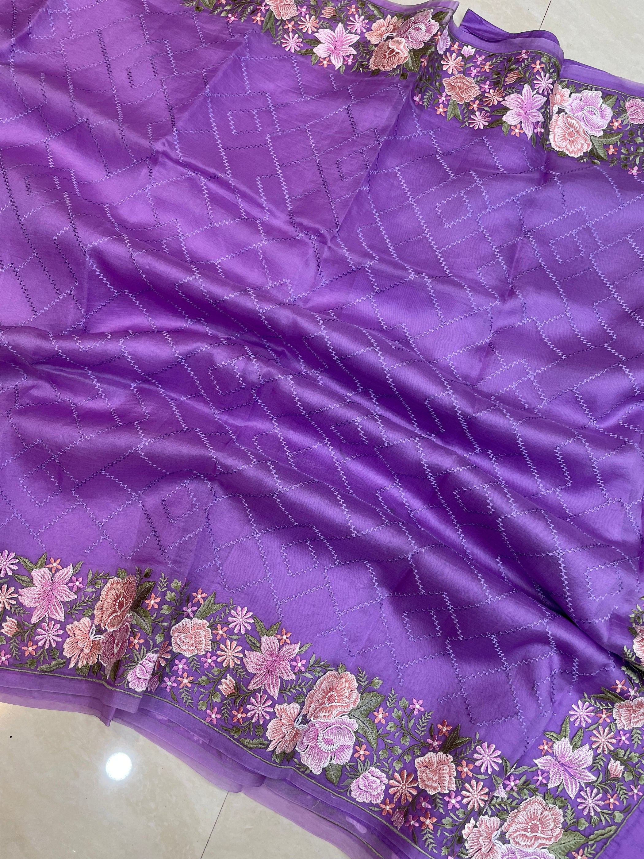 Pure Organza Chikankari Handloom Banarasi Saree main image 1