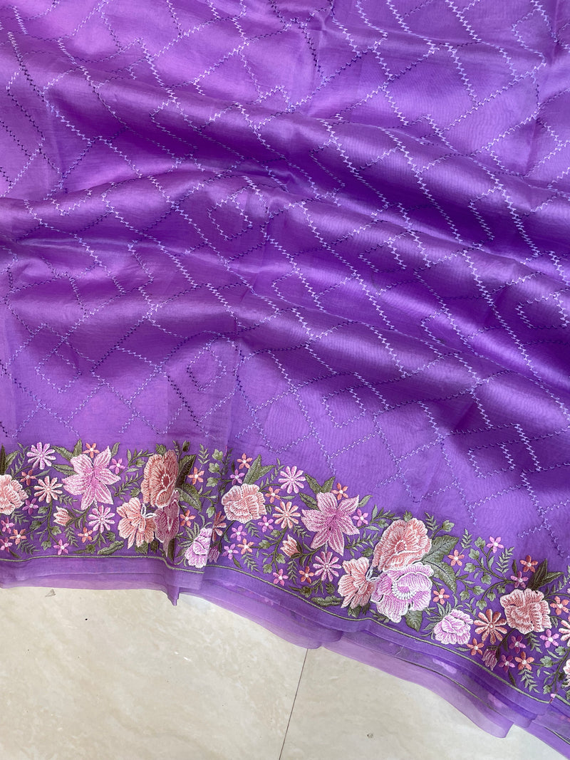 Pure Organza Chikankari Handloom Banarasi Saree - The Handlooms