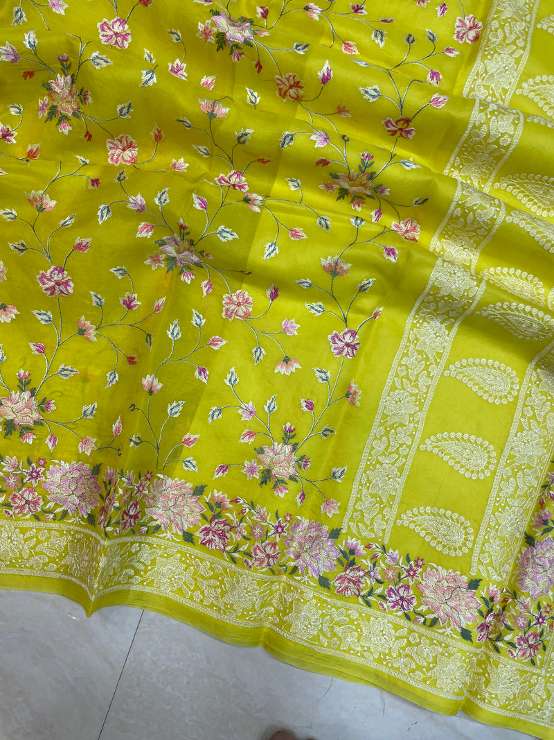 Pure Organza Chikankari Handloom Banarasi Saree - The Handlooms