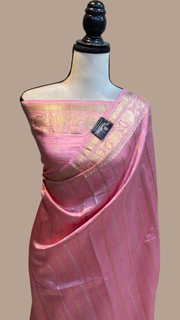 Pure Katan Silk Banarasi Handloom Saree - All over Kadua stripe - The Handlooms