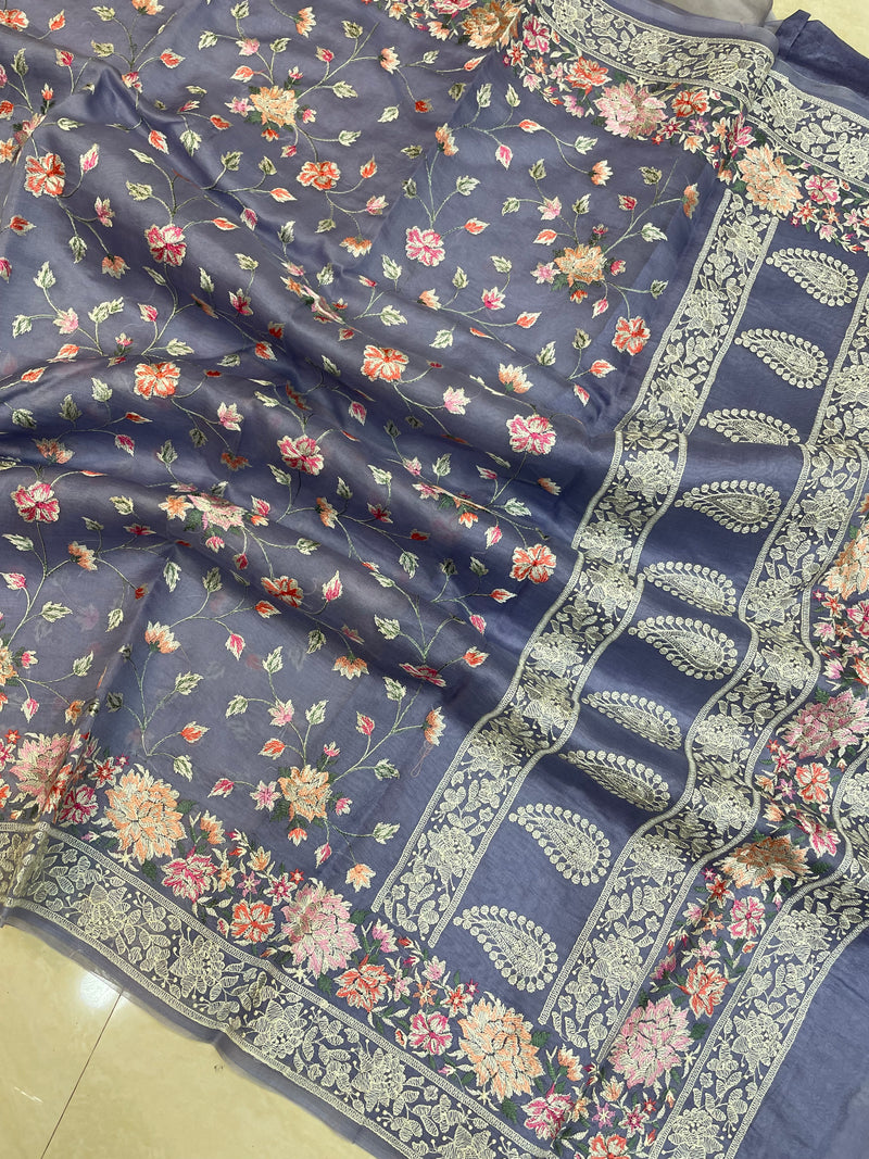 Pure Organza Chikankari Handloom Banarasi Saree - The Handlooms