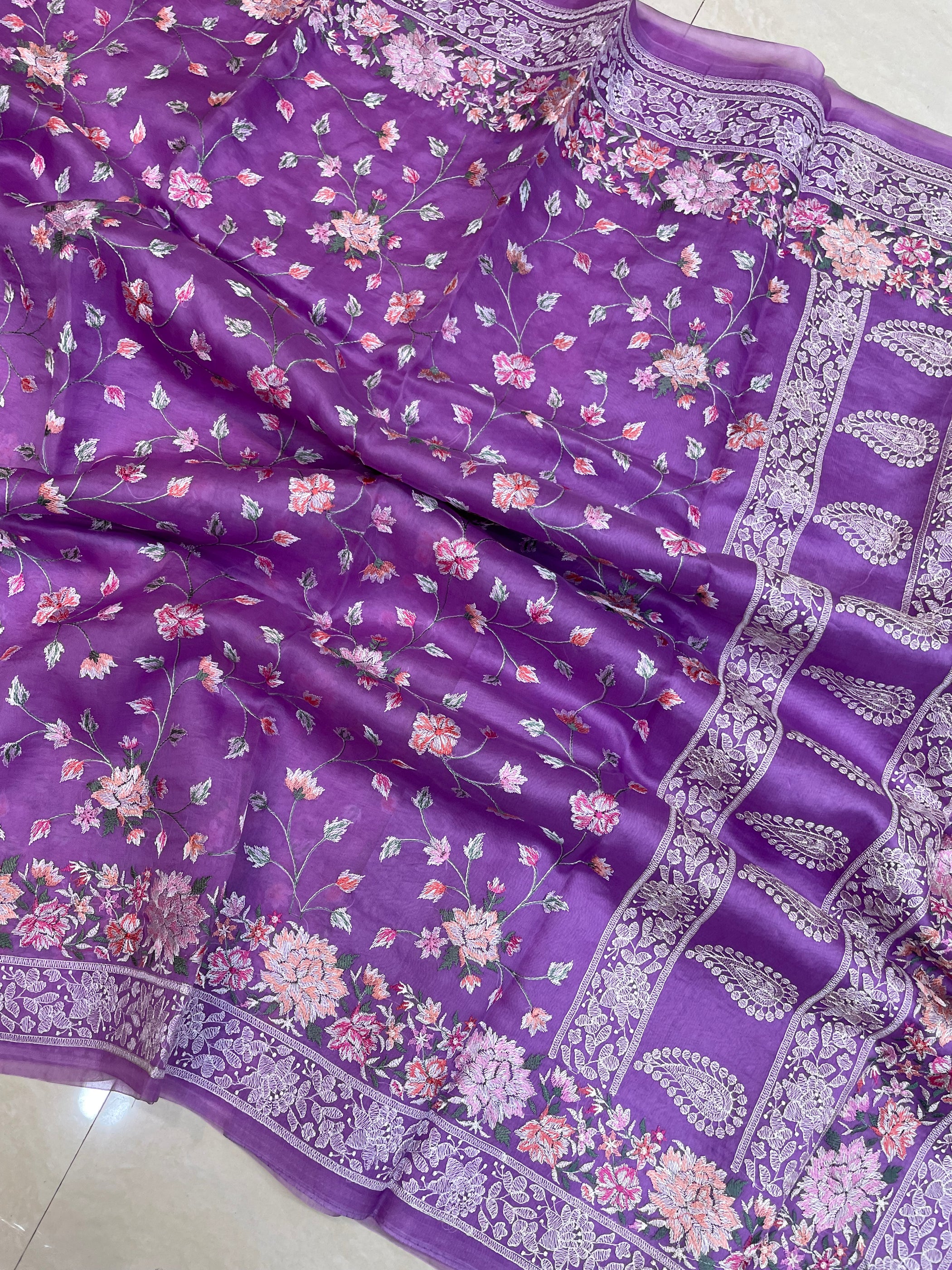 Pure Organza Chikankari Handloom Banarasi Saree main image 0
