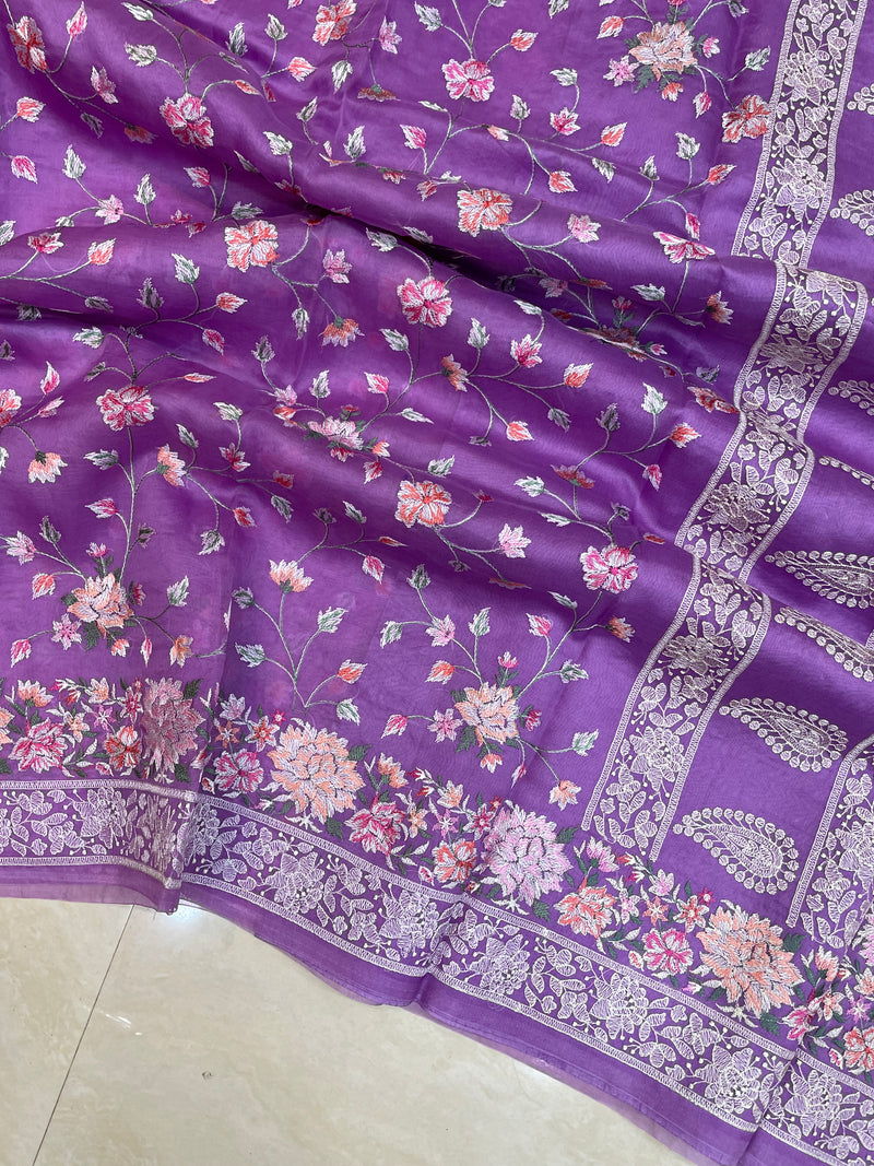 Pure Organza Chikankari Handloom Banarasi Saree - The Handlooms
