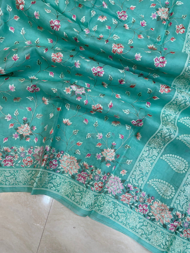 Pure Organza Chikankari Handloom Banarasi Saree - The Handlooms