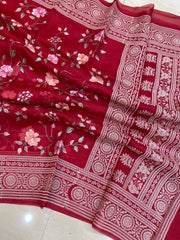 Pure Organza Chikankari Handloom Banarasi Saree - The Handlooms