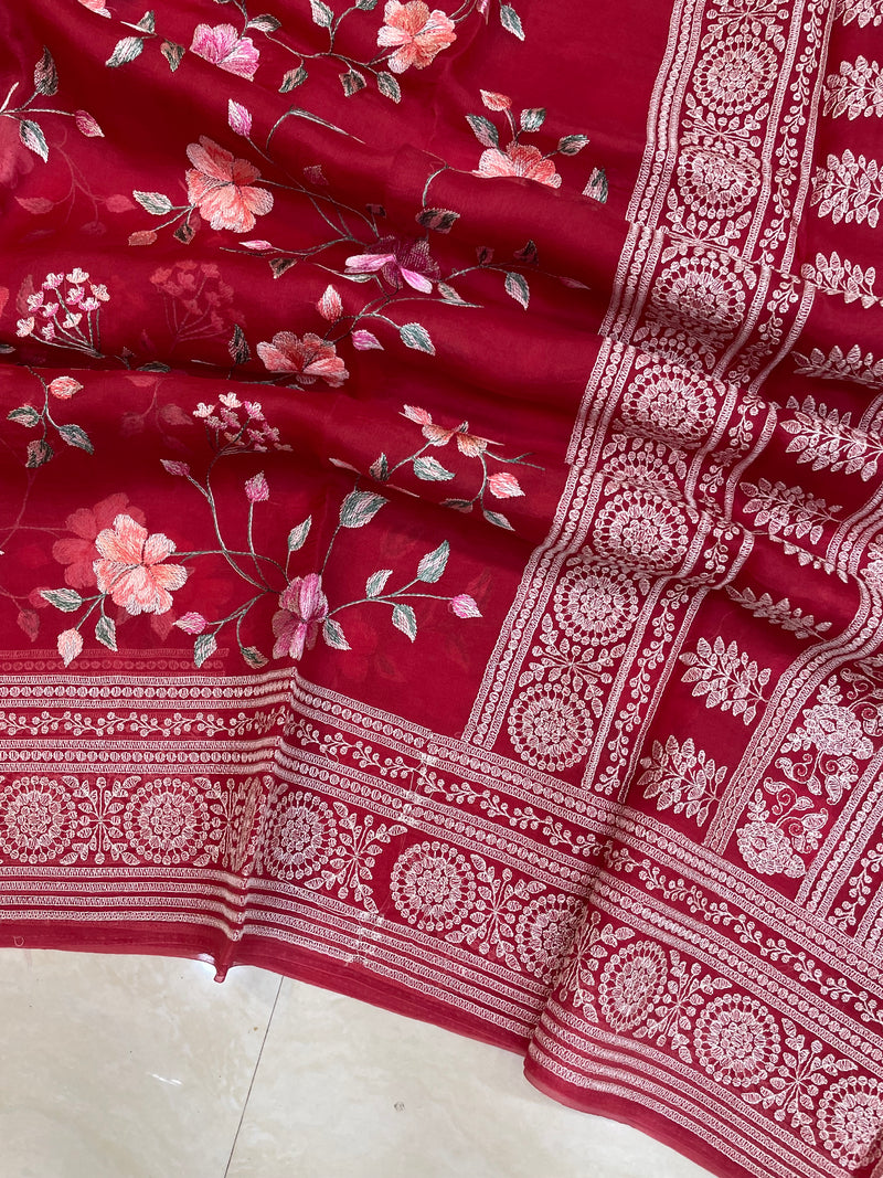 Pure Organza Chikankari Handloom Banarasi Saree - The Handlooms