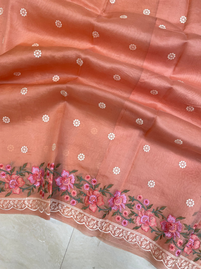 Pure Organza Chikankari Handloom Banarasi Saree - The Handlooms