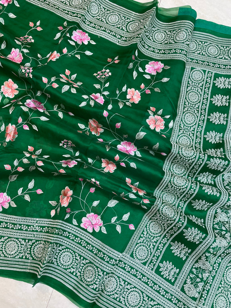 Pure Organza Chikankari Handloom Banarasi Saree - The Handlooms