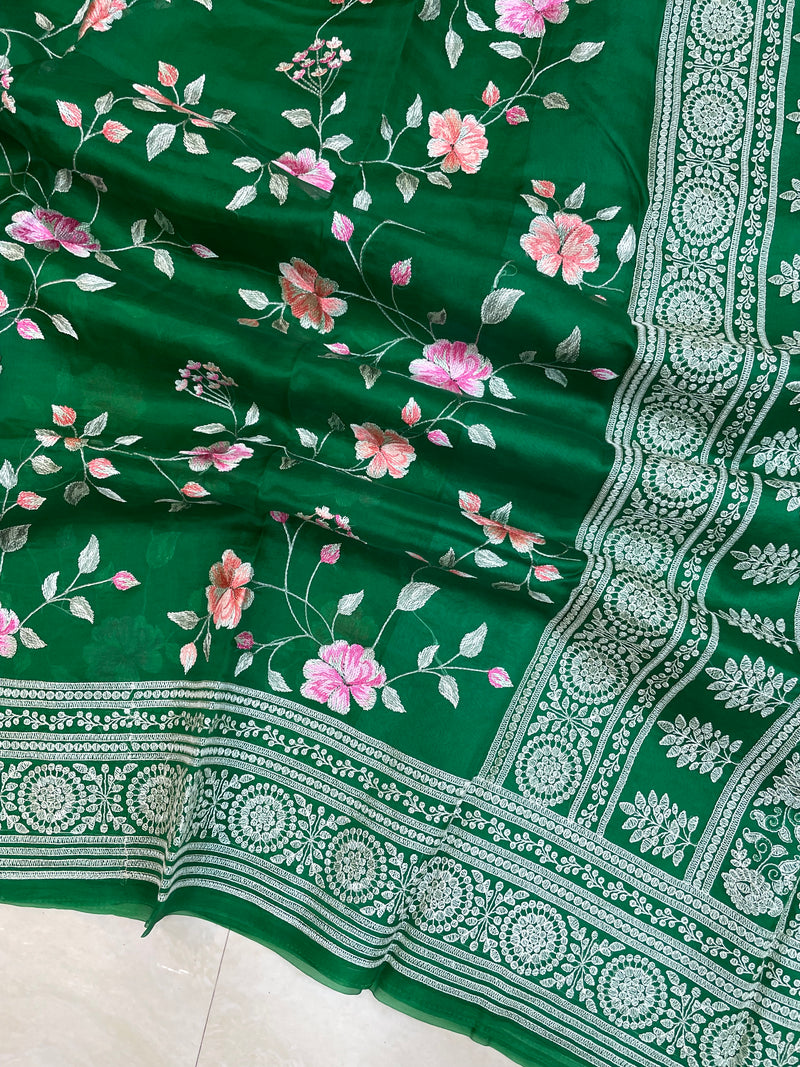 Pure Organza Chikankari Handloom Banarasi Saree - The Handlooms